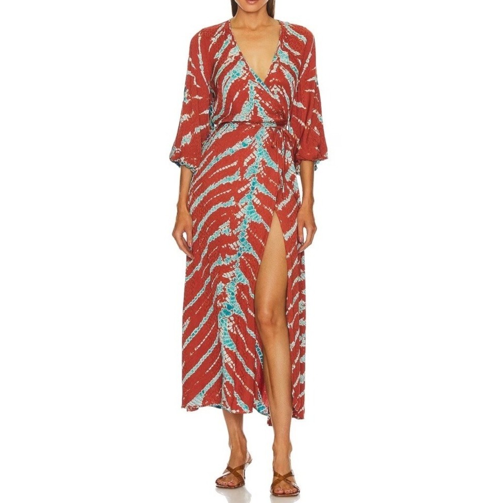 YFB Young Fabulous & Broke Tie Dye Wrap Maxi Dress Small Boho Resort Beach